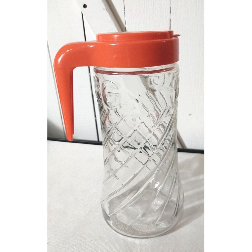 Vintage Tang Juice Glass Pitcher w/ Orange Flip Lid - 1 Quart - Anchor Hocking